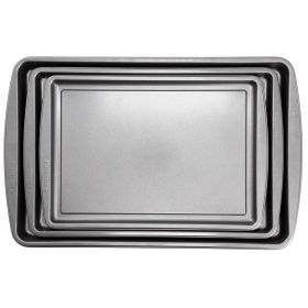 Gibson Home Love To Bake Nonstick Steel Jelly Roll 3 Piece Baking Sheet Set in Gray