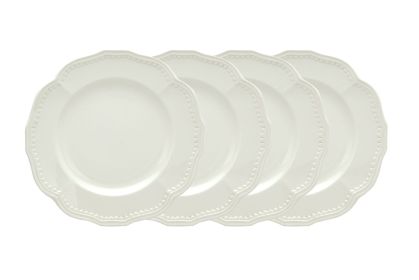 White Four Piece Round Scallop Stoneware Service For Four Salad Plate Set