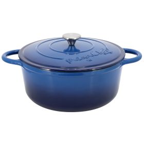 MegaChef 6.35 Quart Round Enameled Cast Iron Dutch Oven with Self Basting Lid in Dark Blue
