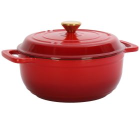 Cast iron 7.5QT cooking pot - Gradient red color - Includes two silicone gloves - Enamel pot