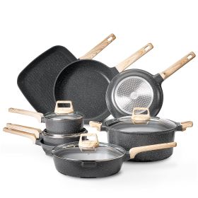 19 Piece Pots and Pans Set, Granite Nonstick Cookware Set, Induction Cookwares, Kitchen RV Cooking Sets with Frying, Sauce, Saute, Tempered Glass Lids