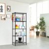 Adjustable Modular Metal Shelving Unit Heavy Duty Kitchen Storage Rack Organizer Microwave Shelf Black Space Saving for Home Garage Pantry