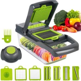 Vegetable Chopper Dicer with Container | Cheese Grater Mandoline Slicer Cabbage Shredder French Fry Cutter Stainless Steel for Veggie Onion Potato Fru (Option: Grey)