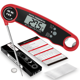 Digital Meat Thermometer with Probe - Waterproof;  Kitchen Instant Read Food Thermometer for Cooking;  Baking;  Liquids;  Candy;  Grilling BBQ & Air F (Color: Red)